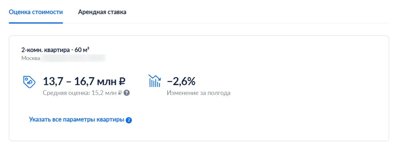 оценки недвижимости в сервисе “Мой дом”